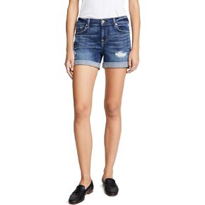 7 For All Mankind Women's Relaxed Mid Roll Shorts in Broken Twill Plaza