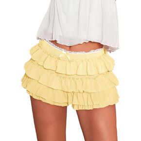 Ruffle Bloomer Shorts, Layered Ruffled Bloomers for Women, Cute Lace Mini Bow, Going Out Concert Music Festival