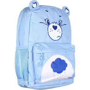 Mad Engine Care Bears Backpack Grumpy Bear Embroidered Face with Rain Cloud Belly Badge and 3D Ears Laptop School Travel Backpack