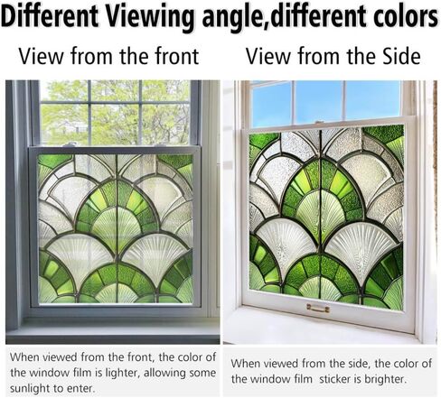 Window Privacy Film 19.7 x 19.7 Inch Removable Static Cling Tiffany Style Stained Glass Window Film Decorative Double-Sided Floral Window Clings for Home Office Living Room,Green Sector in Saudi Arabia