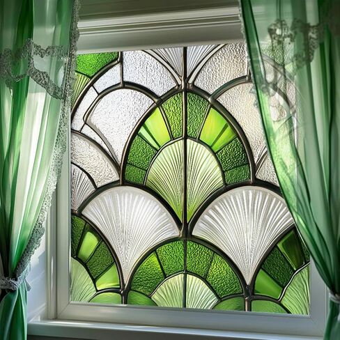 Window Privacy Film 19.7 x 19.7 Inch Removable Static Cling Tiffany Style Stained Glass Window Film Decorative Double-Sided Floral Window Clings for Home Office Living Room,Green Sector in Saudi Arabia