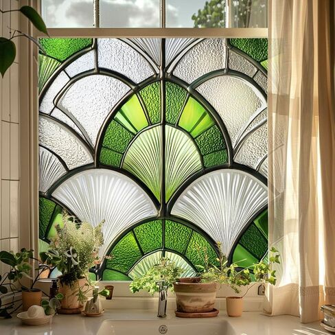 Window Privacy Film 19.7 x 19.7 Inch Removable Static Cling Tiffany Style Stained Glass Window Film Decorative Double-Sided Floral Window Clings for Home Office Living Room,Green Sector in Saudi Arabia