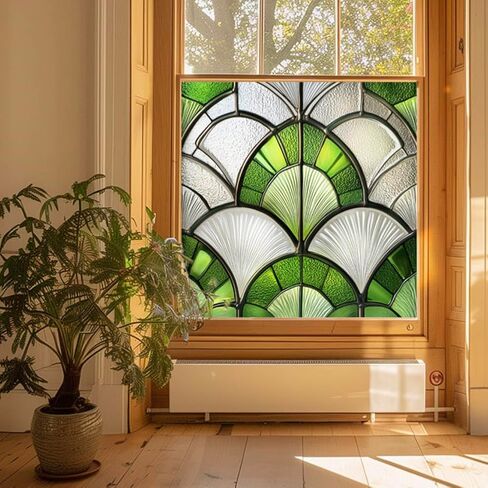 Window Privacy Film 19.7 x 19.7 Inch Removable Static Cling Tiffany Style Stained Glass Window Film Decorative Double-Sided Floral Window Clings for Home Office Living Room,Green Sector in Saudi Arabia