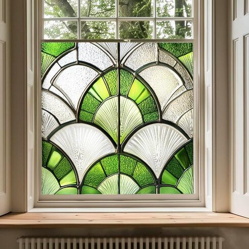 Window Privacy Film 19.7 x 19.7 Inch Removable Static Cling Tiffany Style Stained Glass Window Film Decorative Double-Sided Floral Window Clings for Home Office Living Room,Green Sector in Saudi Arabia