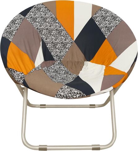 Stretchable Corn Fiber Jacquard Fabric Slipcover for Saucer Chair, Dia: 30.7", Removable & Stretch-Up Moon Dish Round Circle Cushion - Ideal Replacement for Fluffy, Collapsible Chairs (1PC, Black) in Saudi Arabia