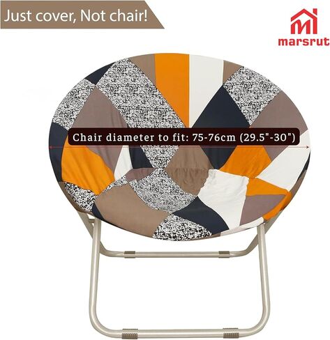 Stretchable Corn Fiber Jacquard Fabric Slipcover for Saucer Chair, Dia: 30.7", Removable & Stretch-Up Moon Dish Round Circle Cushion - Ideal Replacement for Fluffy, Collapsible Chairs (1PC, Black) in Saudi Arabia