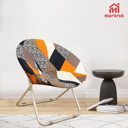 Stretchable Corn Fiber Jacquard Fabric Slipcover for Saucer Chair, Dia: 30.7", Removable & Stretch-Up Moon Dish Round Circle Cushion - Ideal Replacement for Fluffy, Collapsible Chairs (1PC, Black) in Saudi Arabia