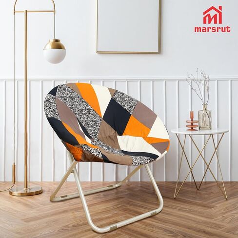 Stretchable Corn Fiber Jacquard Fabric Slipcover for Saucer Chair, Dia: 30.7", Removable & Stretch-Up Moon Dish Round Circle Cushion - Ideal Replacement for Fluffy, Collapsible Chairs (1PC, Black) in Saudi Arabia