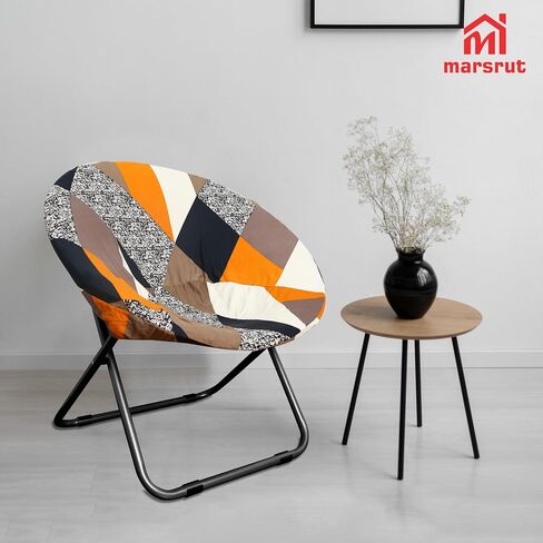 Stretchable Corn Fiber Jacquard Fabric Slipcover for Saucer Chair, Dia: 30.7", Removable & Stretch-Up Moon Dish Round Circle Cushion - Ideal Replacement for Fluffy, Collapsible Chairs (1PC, Black) in Saudi Arabia