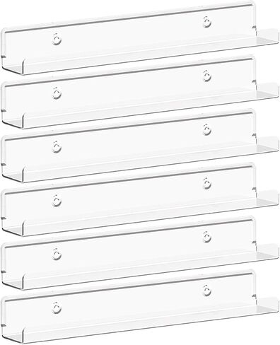 Lifewit Floating Shelves for Vinyl Record, 6 Pack 12" Clear Acrylic Wall Shelf Room Decor for Book/Photo/Picture/Makeup Display in Bedroom, Living Room, Bathroom Storage and Organization in Kuwait