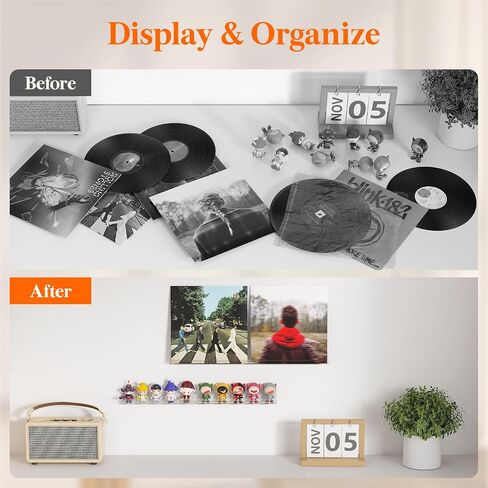 Lifewit Floating Shelves for Vinyl Record, 6 Pack 12" Clear Acrylic Wall Shelf Room Decor for Book/Photo/Picture/Makeup Display in Bedroom, Living Room, Bathroom Storage and Organization in Kuwait
