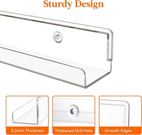 Lifewit Floating Shelves for Vinyl Record, 6 Pack 12" Clear Acrylic Wall Shelf Room Decor for Book/Photo/Picture/Makeup Display in Bedroom, Living Room, Bathroom Storage and Organization in Kuwait