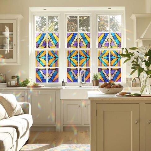 Meteor Shower Cascade Stained Glass Window Film, Decorative Meteor Shower Cascade Stained Glass Window Film, Stained Glass Window Film for Bathroom Door Heat Anti UV in Kuwait