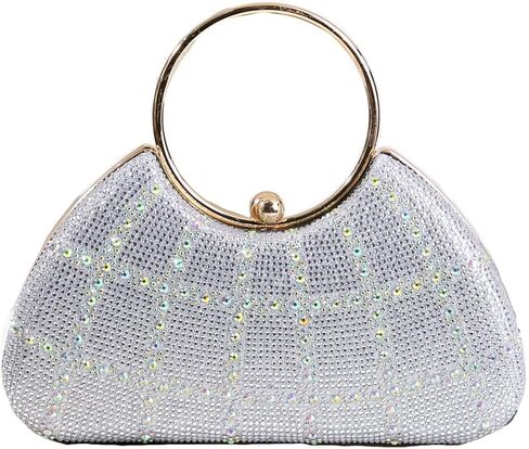 Women's Fashion Round Handle Rhinestone Decorated Evening Bag Tote Party Handbag in Saudi Arabia