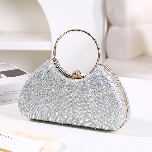 Women's Fashion Round Handle Rhinestone Decorated Evening Bag Tote Party Handbag in Saudi Arabia