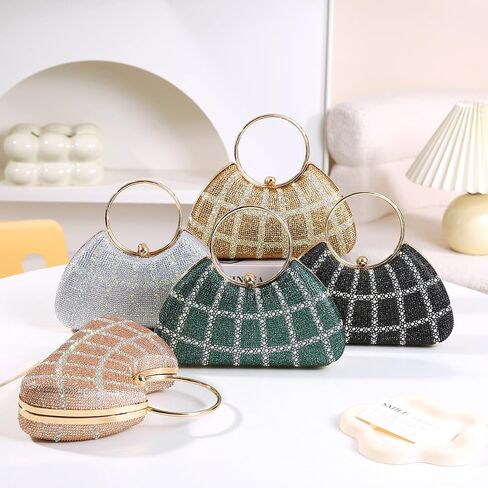 Women's Fashion Round Handle Rhinestone Decorated Evening Bag Tote Party Handbag in Saudi Arabia