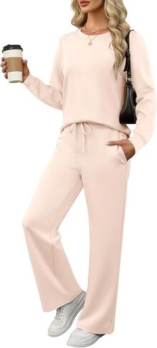 ANRABESS Women 2 Piece Outfits Sweatsuit Long Sleeve Crewneck Sweatshirts Wide Leg Sweatpants Lounge Set Tracksuit 2024 Fall in Saudi Arabia