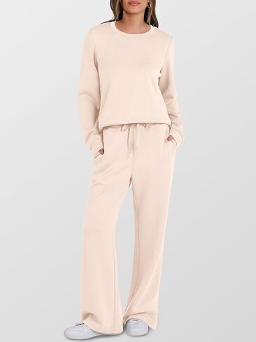 ANRABESS Women 2 Piece Outfits Sweatsuit Long Sleeve Crewneck Sweatshirts Wide Leg Sweatpants Lounge Set Tracksuit 2024 Fall in Saudi Arabia