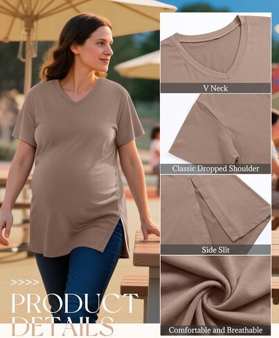 Huukeay 4 Pack Women's Maternity Shirts V Neck Short Sleeve Pregnancy Tops Blouses Split Side Loose Fit Pregnant Tunic Tee in Saudi Arabia