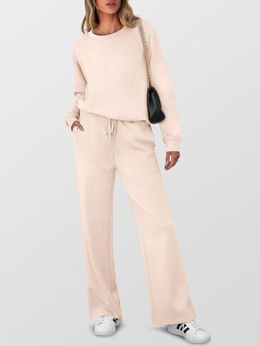 ANRABESS Women 2 Piece Outfits Sweatsuit Long Sleeve Crewneck Sweatshirts Wide Leg Sweatpants Lounge Set Tracksuit 2024 Fall in Saudi Arabia