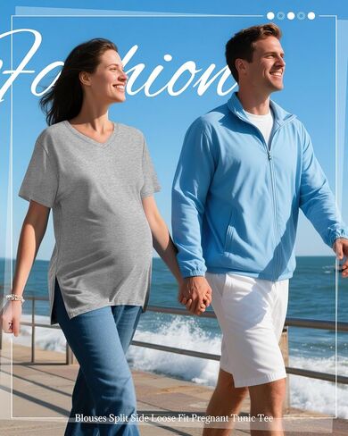 Huukeay 4 Pack Women's Maternity Shirts V Neck Short Sleeve Pregnancy Tops Blouses Split Side Loose Fit Pregnant Tunic Tee in Saudi Arabia