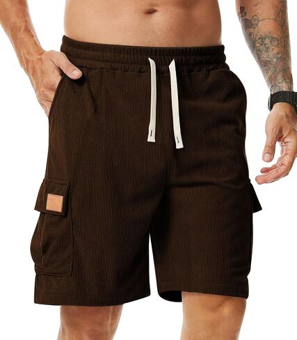 Surenow Mens Cargo Corduroy Shorts Running Breathable Summer Beach Shorts Elastic Waistband Drawstring Casual Shorts in Kuwait