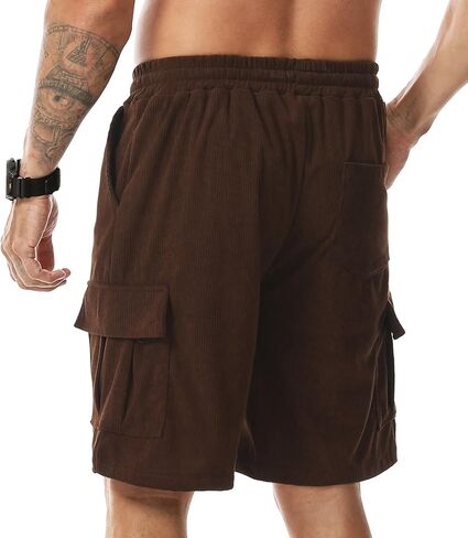 Surenow Mens Cargo Corduroy Shorts Running Breathable Summer Beach Shorts Elastic Waistband Drawstring Casual Shorts in Kuwait