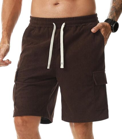 Surenow Mens Cargo Corduroy Shorts Running Breathable Summer Beach Shorts Elastic Waistband Drawstring Casual Shorts in Kuwait