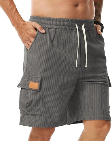 Surenow Mens Cargo Corduroy Shorts Running Breathable Summer Beach Shorts Elastic Waistband Drawstring Casual Shorts in Kuwait