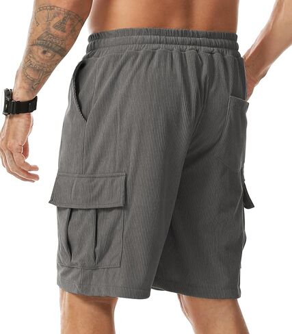 Surenow Mens Cargo Corduroy Shorts Running Breathable Summer Beach Shorts Elastic Waistband Drawstring Casual Shorts in Kuwait