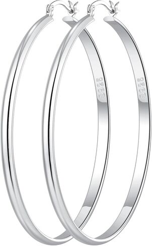 OOOPEL 3mm Wide Large Gold/Silver Hoop Earrings Sterling Silver Hoop Earrings For Women Big Gold Hoops Hypoallergenic 925 Sterling Sliver Earrings Hoops 30/40/50/60mm in Kuwait