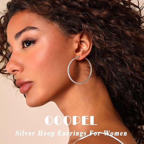 OOOPEL 3mm Wide Large Gold/Silver Hoop Earrings Sterling Silver Hoop Earrings For Women Big Gold Hoops Hypoallergenic 925 Sterling Sliver Earrings Hoops 30/40/50/60mm in Kuwait