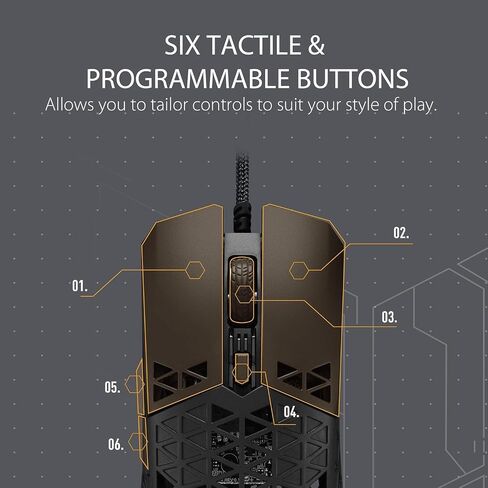 ASUS TUF M4 Wireless Gaming Mouse with Dual Wireless Modes - P306, Ambidextrous Design, 12,000 dpi Sensor, Six programmable Buttons, PBT top Cover Guard, Black Color in Saudi Arabia