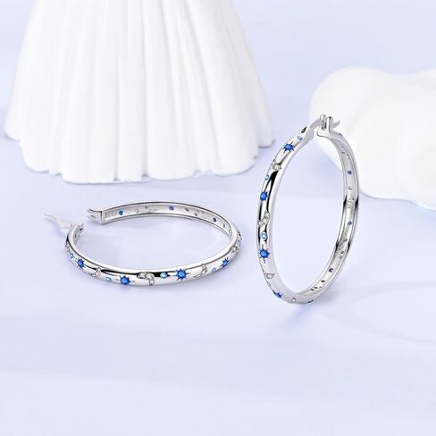 Hapour Sterling Silver Cubic Zirconia Hoop Earrings for Women Teen, Hypoallergenic Rhinestone Earrings Sparkly Crystal Moon Star Hoops in Kuwait