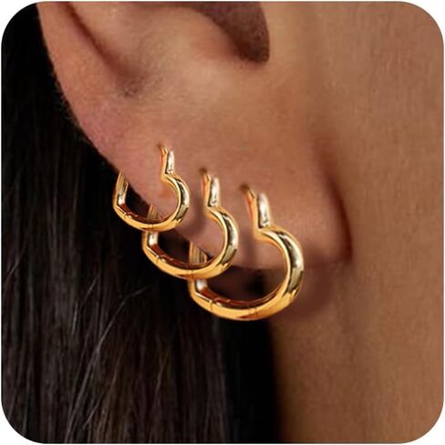 925 sterling الفضة الفضية 3 أزواج أقراط القلب المحددة للنساء 14 كيلو متر مطلي بالذهب ، والقلوب البسيطة على شكل قلوب صغيرة كبيرة من الفضة كبيرة hoop in Kuwait