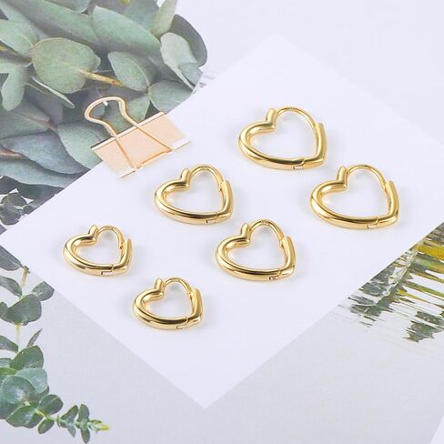 925 sterling الفضة الفضية 3 أزواج أقراط القلب المحددة للنساء 14 كيلو متر مطلي بالذهب ، والقلوب البسيطة على شكل قلوب صغيرة كبيرة من الفضة كبيرة hoop in Kuwait