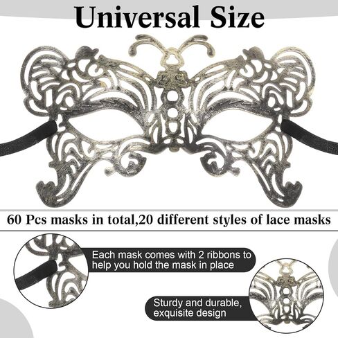 Chivao 60 Pcs Masquerade Masks for Women Men Couple Bulk Venetian Mask Vintage Antique Adult Face Halloween Costumes Party in Saudi Arabia