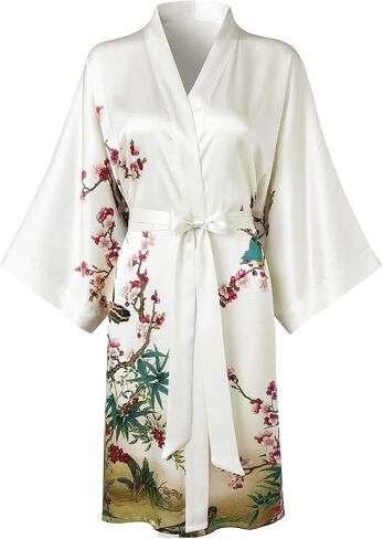 Women's Silk Kimono Robe Short Bathrobe Nightgown 100% Mulberry Silk for Women - Classic Floral Pattern in Saudi Arabia