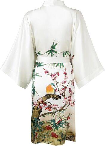 Women's Silk Kimono Robe Short Bathrobe Nightgown 100% Mulberry Silk for Women - Classic Floral Pattern in Saudi Arabia