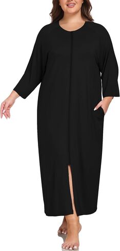 VintageClothing Women Zipper Front Robes Plus Size Long Housecoat Soft Modal Sleepwear Loungewear Nightgowns with Pockets in Saudi Arabia