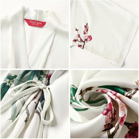 Women's Silk Kimono Robe Short Bathrobe Nightgown 100% Mulberry Silk for Women - Classic Floral Pattern in Saudi Arabia