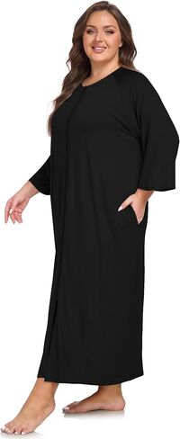 VintageClothing Women Zipper Front Robes Plus Size Long Housecoat Soft Modal Sleepwear Loungewear Nightgowns with Pockets in Saudi Arabia