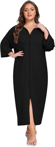 VintageClothing Women Zipper Front Robes Plus Size Long Housecoat Soft Modal Sleepwear Loungewear Nightgowns with Pockets in Saudi Arabia