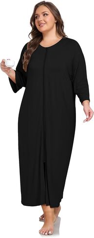 VintageClothing Women Zipper Front Robes Plus Size Long Housecoat Soft Modal Sleepwear Loungewear Nightgowns with Pockets in Saudi Arabia