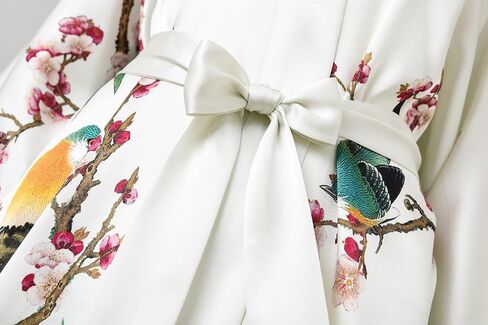 Women's Silk Kimono Robe Short Bathrobe Nightgown 100% Mulberry Silk for Women - Classic Floral Pattern in Saudi Arabia