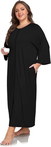 VintageClothing Women Zipper Front Robes Plus Size Long Housecoat Soft Modal Sleepwear Loungewear Nightgowns with Pockets in Saudi Arabia
