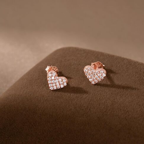 SLUYNZ 925 Sterling Silver CZ Heart Stud Earrings for Women Teens Cute Love Heart Earrings Studs in Saudi Arabia