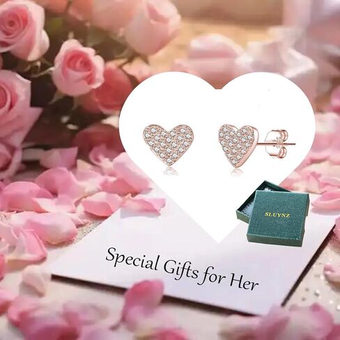 SLUYNZ 925 Sterling Silver CZ Heart Stud Earrings for Women Teens Cute Love Heart Earrings Studs in Saudi Arabia