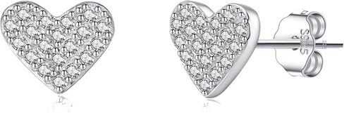 SLUYNZ 925 Sterling Silver CZ Heart Stud Earrings for Women Teens Cute Love Heart Earrings Studs in Saudi Arabia
