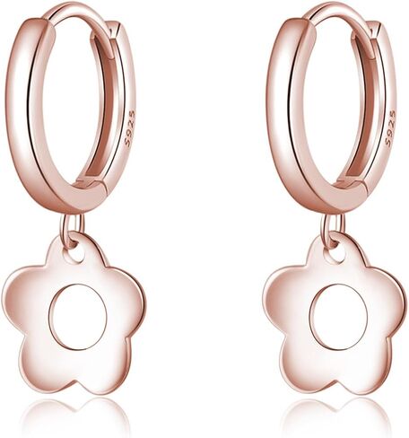 Sluynz Solid 925 Sterling Silver Flower Hooop أقراط للنساء المراهقات اللطيفات الزهرة الأبعاد أقراط Huggie in Saudi Arabia